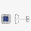 Boucles d'oreilles carré or blanc 750‰, saphir et oxydes de zirconium SO OR