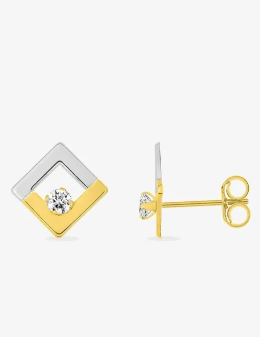 Boucles d'oreilles carrées or 375‰ et oxyde de zirconium SO OR