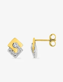 Boucles d'oreilles carrées or 375‰ et oxyde de zirconium SO OR