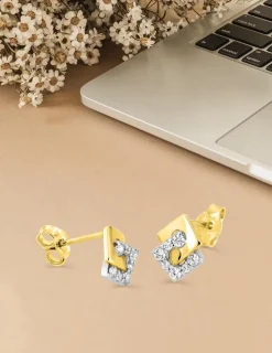Boucles d'oreilles carrées or 375‰ et oxyde de zirconium SO OR