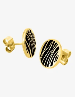 Boucles d'oreilles cercle acier doré et émail noir SO OR