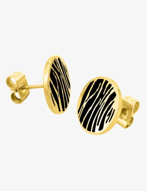 Boucles d'oreilles cercle acier doré et émail noir SO OR