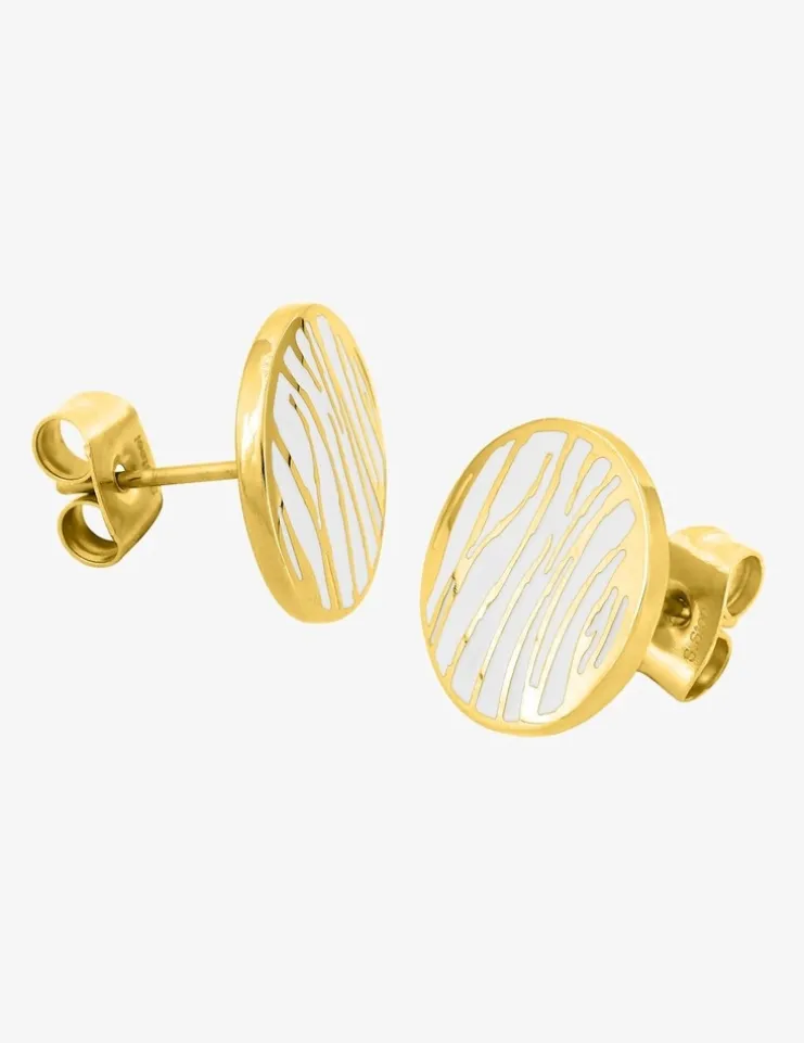 Boucles d'oreilles cercle acier doré et émail blanc SO OR