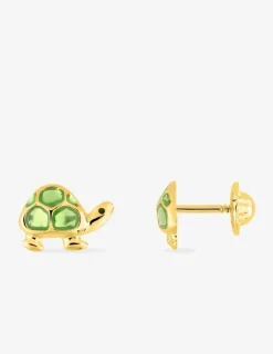 Boucles d'oreilles clou en or 750‰ tortue émail laqué fermoir vis SO OR