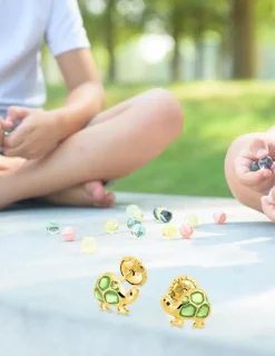 Boucles d'oreilles clou en or 750‰ tortue émail laqué fermoir vis SO OR