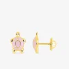 Boucles d'oreilles clou or 750‰ laqué émail tortue rose fantaisie à vis SO OR