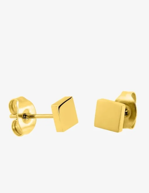 Boucles d'oreilles clous acier doré motif carré SO OR