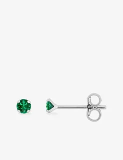 Boucles d'oreilles clous argent 925‰ rhodié et oxyde de zirconium vert 3 mm SO OR