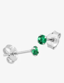 Boucles d'oreilles clous argent 925‰ rhodié et oxyde de zirconium vert 3 mm SO OR