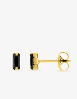 Boucles d'oreilles clous acier doré et oxyde de zirconium noir rectangle SO OR