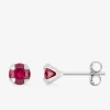 Boucles d'oreilles clous argent 925‰ rhodié et oxyde de zirconium rouge 5 mm SO OR