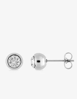 Boucles d'oreilles clous acier et oxyde de zirconium blanc 6 mm SO OR