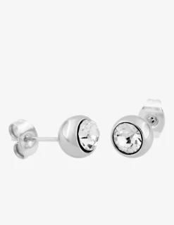 Boucles d'oreilles clous acier et oxyde de zirconium blanc 6 mm SO OR
