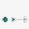 Boucles d'oreilles clous argent 925‰ rhodié et oxyde de zirconium vert 5 mm SO OR
