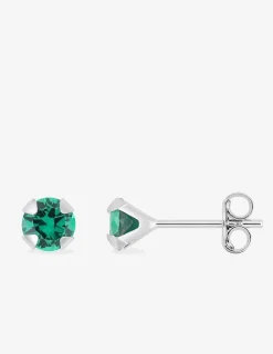 Boucles d'oreilles clous argent 925‰ rhodié et oxyde de zirconium vert 5 mm SO OR