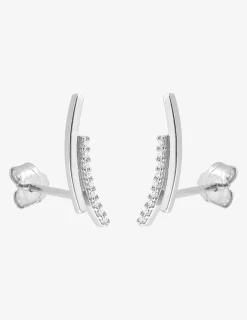 Boucles d'oreilles clous argent rhodié 925‰ avec oxyde zirconium double courbes SO OR