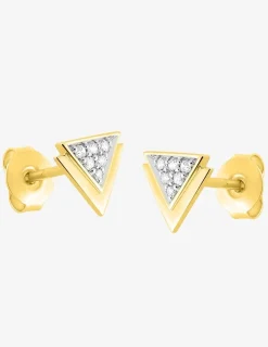 Boucles d'oreilles clous bicolores double triangle plaqué or, rhodium et oxyde de zirconium SO OR