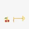 Boucles d'oreilles clous cerises or jaune 375 ‰ SO OR