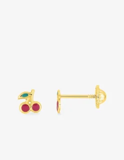 Boucles d'oreilles clous cerises or jaune 375 ‰ SO OR