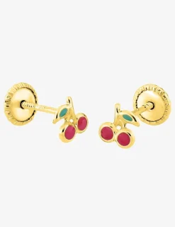 Boucles d'oreilles clous cerises or jaune 375 ‰ SO OR
