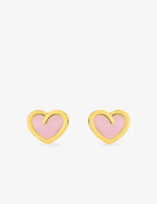 Boucles d'oreilles clous cœur or jaune 750 ‰ et laque SO OR