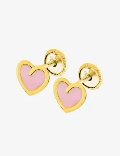 Boucles d'oreilles clous cœur or jaune 750 ‰ et laque SO OR