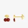 Boucles d'oreilles clous cerise or jaune 750 ‰ et laque SO OR