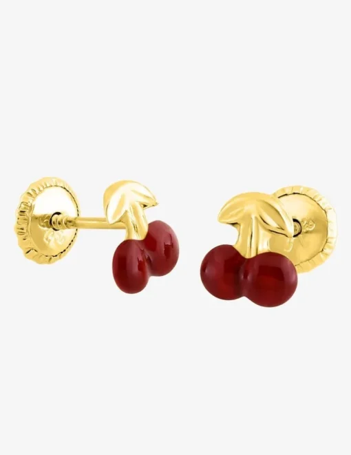 Boucles d'oreilles clous cerise or jaune 750 ‰ et laque SO OR