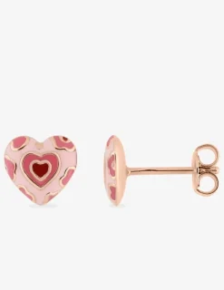 Boucles d'oreilles clous cœur motif léopard plaqué or rose et laque rose SO OR