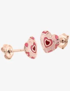 Boucles d'oreilles clous cœur motif léopard plaqué or rose et laque rose SO OR