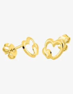 Boucles d'oreilles clous cœur ajouré avec petit cœur bombé plaqué or SO OR