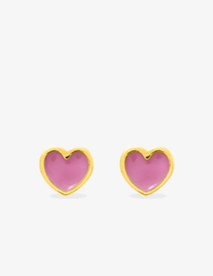 Boucles d'oreilles clous cœur plaqué or et laque rose SO OR