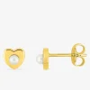Boucles d'oreilles clous cœur plaqué or et perle d'imitation 3 mm SO OR