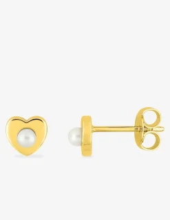 Boucles d'oreilles clous cœur plaqué or et perle d'imitation 3 mm SO OR