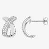 Boucles d'oreilles clous croisées argent rhodié 925‰ avec oxyde de zirconium 14 mm SO OR