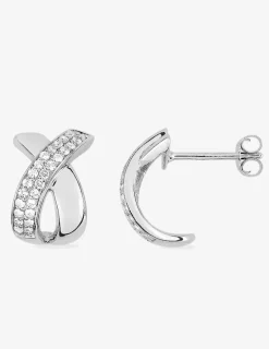 Boucles d'oreilles clous croisées argent rhodié 925‰ avec oxyde de zirconium 14 mm SO OR
