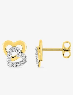 Boucles d'oreilles clous cœurs entrelacés plaqué or, rhodium et oxyde de zirconium SO OR