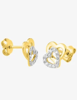 Boucles d'oreilles clous cœurs entrelacés plaqué or, rhodium et oxyde de zirconium SO OR
