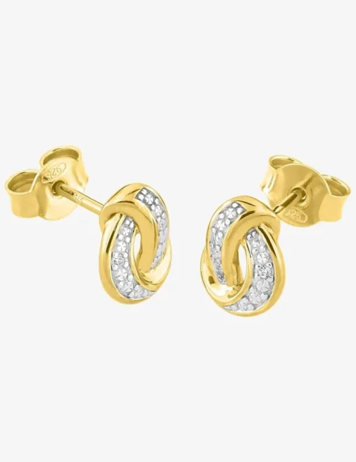 Boucles d'oreilles clous courbes bicolores entremêlées plaqué or, rhodium et oxyde de zirconium SO OR