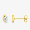 Boucles d'oreilles clous courbes bicolores plaqué or, rhodium et oxyde de zirconium SO OR