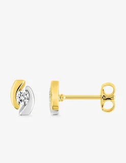 Boucles d'oreilles clous courbes bicolores plaqué or, rhodium et oxyde de zirconium SO OR