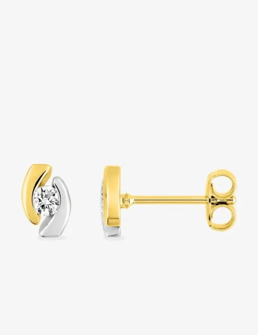 Boucles d'oreilles clous courbes bicolores plaqué or, rhodium et oxyde de zirconium SO OR