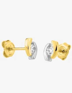 Boucles d'oreilles clous courbes bicolores plaqué or, rhodium et oxyde de zirconium SO OR