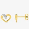 Boucles d'oreilles clous cœur bicolore plaqué or rhodium et oxyde de zirconium SO OR