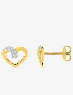 Boucles d'oreilles clous cœur bicolore plaqué or rhodium et oxyde de zirconium SO OR