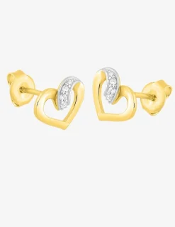 Boucles d'oreilles clous cœur bicolore plaqué or rhodium et oxyde de zirconium SO OR