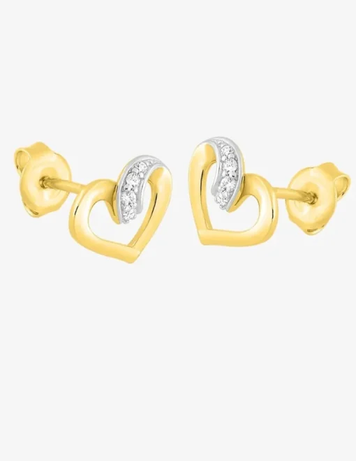 Boucles d'oreilles clous cœur bicolore plaqué or rhodium et oxyde de zirconium SO OR