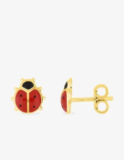 Boucles d'oreilles clous coccinelle avec pattes plaqué or et laque rouge et noire SO OR