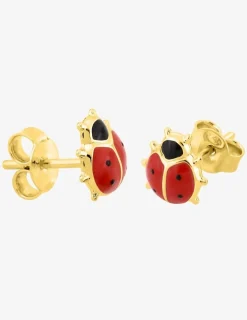 Boucles d'oreilles clous coccinelle avec pattes plaqué or et laque rouge et noire SO OR
