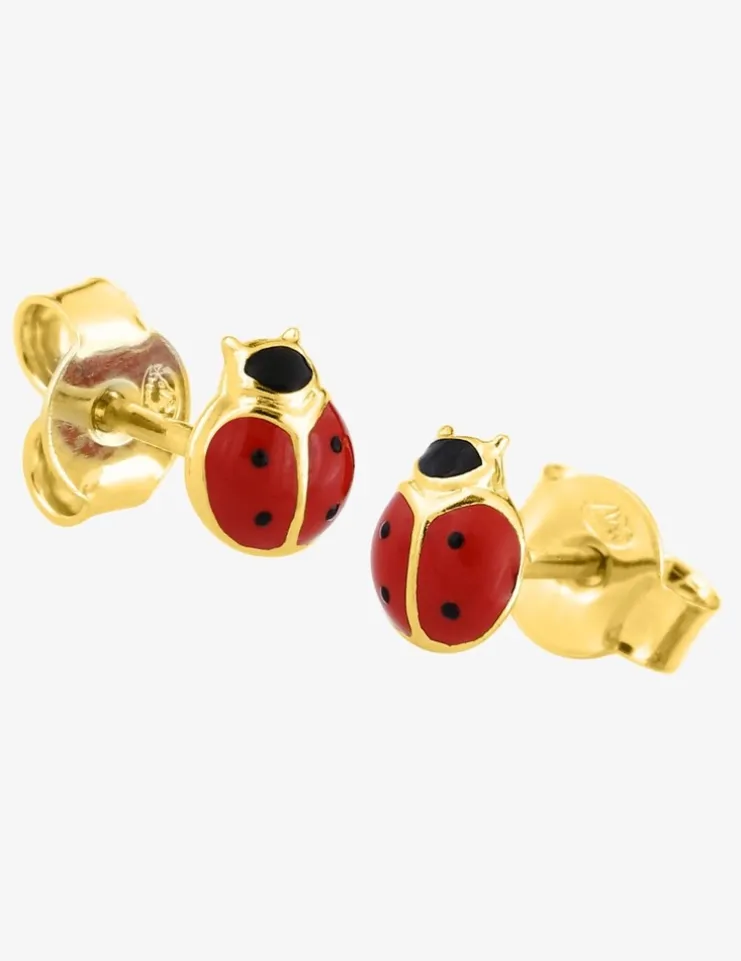Boucles d'oreilles clous coccinelle plaqué or et laque rouge et noire SO OR